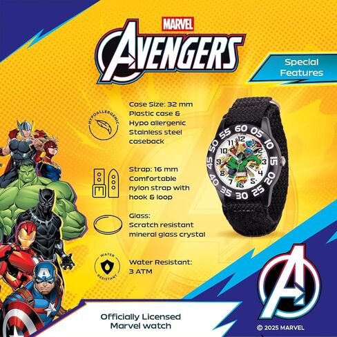 Marvel Superhero 2-Pack Watch Set for Kids Ages 4–7 – Featuring Captain America Shield and Hulk Dial Designs – Blue and Black Bezels with Matching Nylon Straps – GET 2 Mystery Bonus Watches in Kuwait