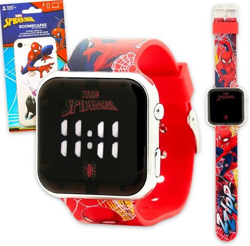 Marvel Spiderman Watch for Boys - Bundle LED Digital Watch for Kids with Superhero Straps Plus Stickers | Easy to Read Spiderman Wristwatch for Kids in Kuwait
