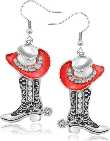 RechicGu Western Cowgirl Hat Boots Earrings Enamel Cowboy Hat Sparkly Rhinestone Boot Dangle Earrings Prom Country Concerts Rodeo Cowboy Outfits Jewelry Gift for Women in Saudi Arabia