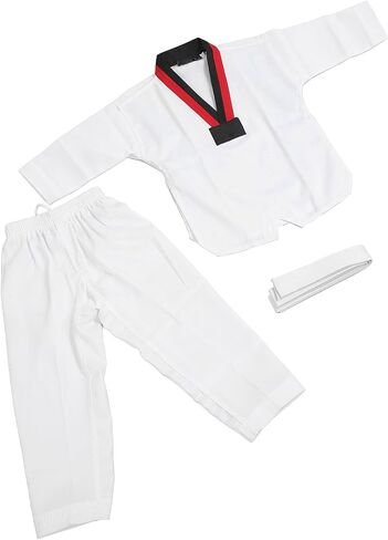 Taekwondo Suit Kids Taekwondo Dobok UniformTaekwondo Suit, Polyester and Cotton Kids UniTaekwondo Uniform with Beltform V Neck Flexible Breathable for TrainingCostumes (M) in Kuwait