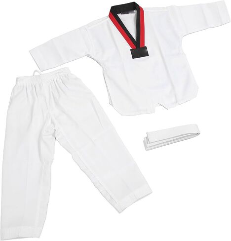 Taekwondo Suit Kids Taekwondo Dobok UniformTaekwondo Suit, Polyester and Cotton Kids UniTaekwondo Uniform with Beltform V Neck Flexible Breathable for TrainingCostumes (M) in Kuwait