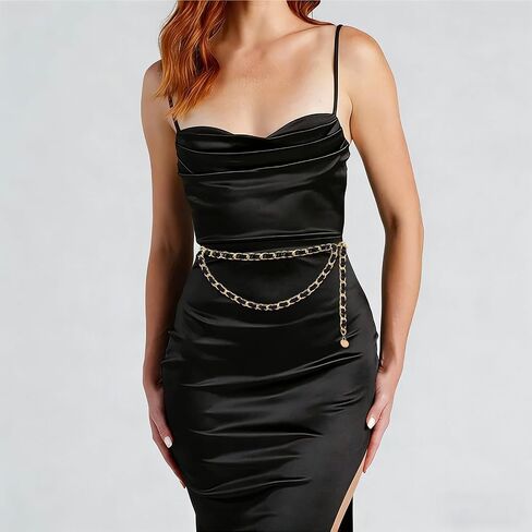 YooAi Chain Belts Leather Waist Belt for Women Layered Metal Chain Belt in Kuwait
