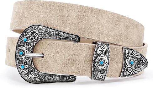 XZQTIVE Western Belt for Women, Cowgirl Cowboy Suede Leather Belt for Jeans Pants, Country Belts with Vintage Buckle in Kuwait