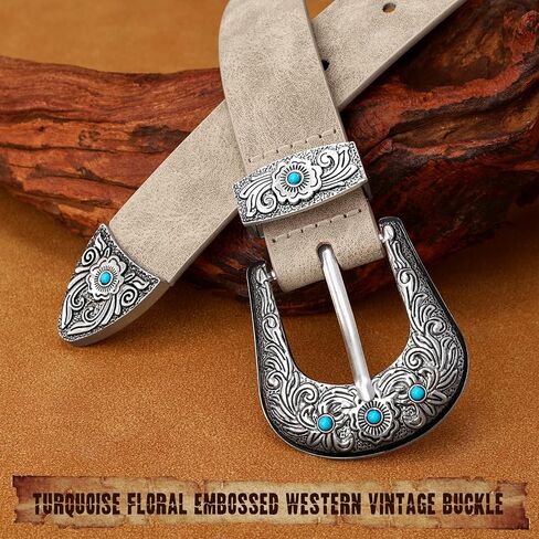 XZQTIVE Western Belt for Women, Cowgirl Cowboy Suede Leather Belt for Jeans Pants, Country Belts with Vintage Buckle in Kuwait