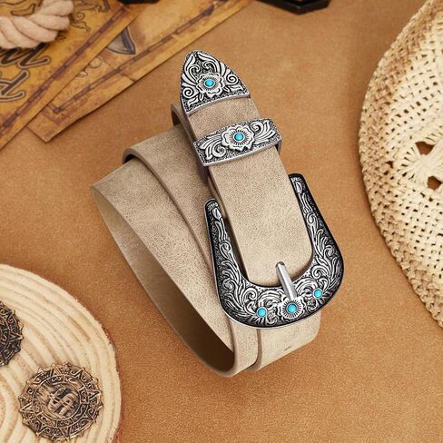 XZQTIVE Western Belt for Women, Cowgirl Cowboy Suede Leather Belt for Jeans Pants, Country Belts with Vintage Buckle in Kuwait