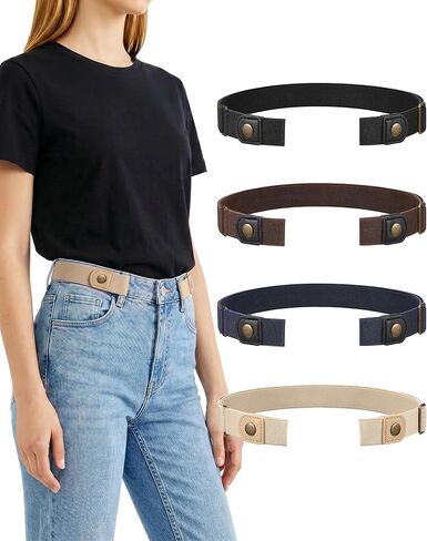 4 Packs No Buckle Elastic Belts for Women/Men Buckleless Belt Invisible Stretch Belts for Jeans Pants in Kuwait
