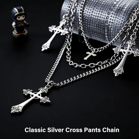 Pants Chain Waist Chain, 3 Layered Silver Cross Punk Chain Belt, Hiphop Gothic Jeans Chain Streetwear Accessories in Saudi Arabia