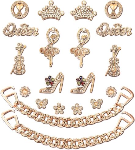 20Pcs Gold Croc Charms for Women Girls, Mothers Day Gifts for Mom,Bling Rhinestone Shoe Accessories for Clogs Sandals,Queen Word Ballet Girl Violin Decorations for Birthday or Party Gift in Kuwait