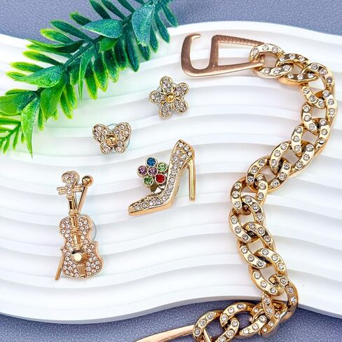 20Pcs Gold Croc Charms for Women Girls, Mothers Day Gifts for Mom,Bling Rhinestone Shoe Accessories for Clogs Sandals,Queen Word Ballet Girl Violin Decorations for Birthday or Party Gift in Kuwait