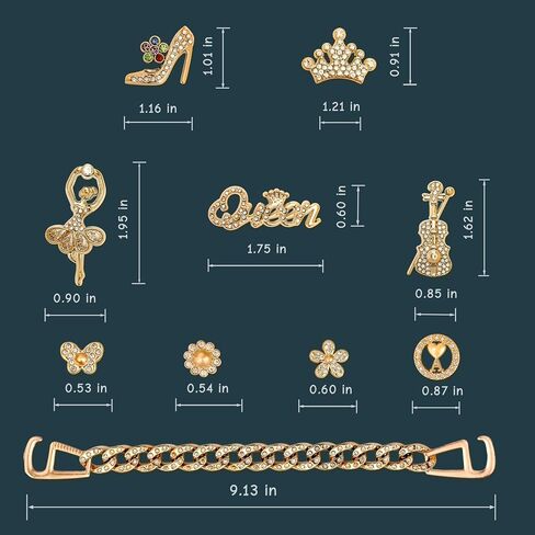 20Pcs Gold Croc Charms for Women Girls, Mothers Day Gifts for Mom,Bling Rhinestone Shoe Accessories for Clogs Sandals,Queen Word Ballet Girl Violin Decorations for Birthday or Party Gift in Kuwait