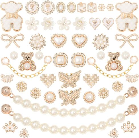 50 Pcs Shoe Charms Set Pearl, Butterfly, Bow,Flower & Chain Shoe Charm Decorations for Clogs Cute Shoes Charms Accessories for Women & Girls Gift in Kuwait
