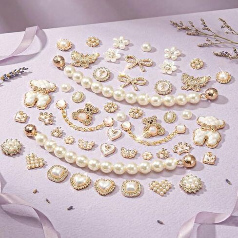 50 Pcs Shoe Charms Set Pearl, Butterfly, Bow,Flower & Chain Shoe Charm Decorations for Clogs Cute Shoes Charms Accessories for Women & Girls Gift in Kuwait