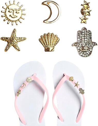 Detachable Charms for Flip Flops Sandals, Gold Plated Shoe Accessories, Slim Straps Flip-Flops Slides DIY Decoration Charms Kit in Saudi Arabia