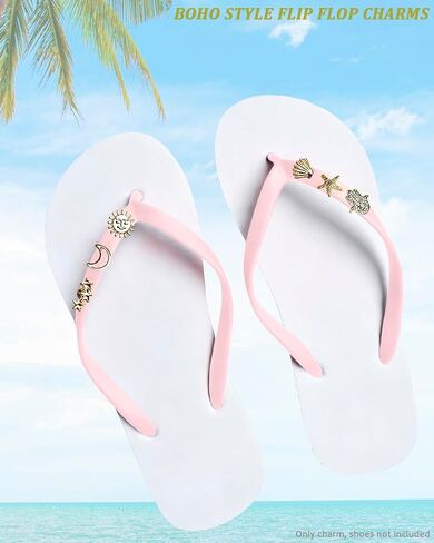 Detachable Charms for Flip Flops Sandals, Gold Plated Shoe Accessories, Slim Straps Flip-Flops Slides DIY Decoration Charms Kit in Saudi Arabia