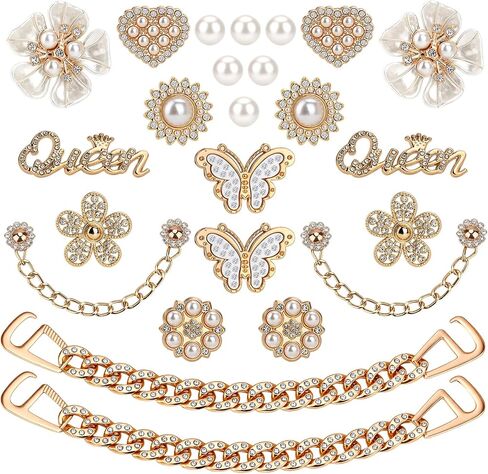 24PCS Bling Shoe Charms Set with Chains,Flowers,Butterfly – Sparkling Rhinestone Shoe Accessories, DIY Shoe Jewelry Kit for Women Girls, Party Favors for Birthday Holidy Summer Gift in Saudi Arabia