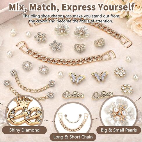24PCS Bling Shoe Charms Set with Chains,Flowers,Butterfly – Sparkling Rhinestone Shoe Accessories, DIY Shoe Jewelry Kit for Women Girls, Party Favors for Birthday Holidy Summer Gift in Saudi Arabia
