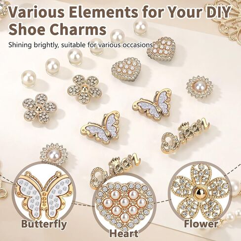 24PCS Bling Shoe Charms Set with Chains,Flowers,Butterfly – Sparkling Rhinestone Shoe Accessories, DIY Shoe Jewelry Kit for Women Girls, Party Favors for Birthday Holidy Summer Gift in Saudi Arabia