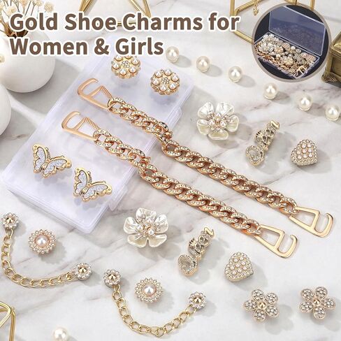 24PCS Bling Shoe Charms Set with Chains,Flowers,Butterfly – Sparkling Rhinestone Shoe Accessories, DIY Shoe Jewelry Kit for Women Girls, Party Favors for Birthday Holidy Summer Gift in Saudi Arabia
