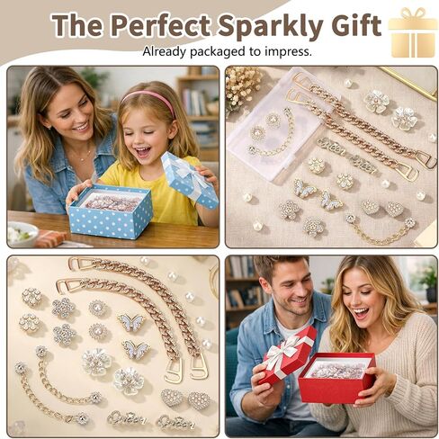 24PCS Bling Shoe Charms Set with Chains,Flowers,Butterfly – Sparkling Rhinestone Shoe Accessories, DIY Shoe Jewelry Kit for Women Girls, Party Favors for Birthday Holidy Summer Gift in Saudi Arabia