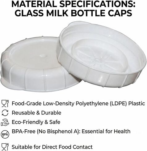 12 Pack Glass Milk Bottle Caps, 48mm (1.87 Inch) Snap-On Replacement Lids, BPA-Free Airtight Seal Milk Bottle Tops for Standard Glass Milk Bottles, Leak-Proof Dairy Container Covers(White) in Saudi Arabia