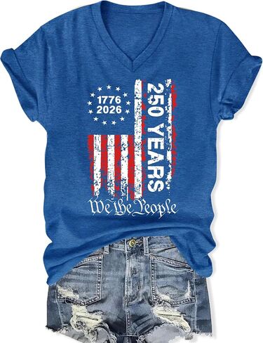 250 Anniversary USA Shirt Women American Flag Shirts V Neck 4th of July T Shirt 250 Years Patriotic Eagle Tees in Kuwait
