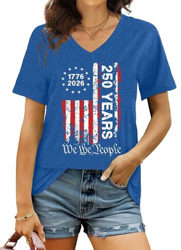 250 Anniversary USA Shirt Women American Flag Shirts V Neck 4th of July T Shirt 250 Years Patriotic Eagle Tees in Kuwait