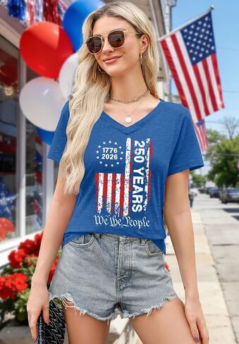 250 Anniversary USA Shirt Women American Flag Shirts V Neck 4th of July T Shirt 250 Years Patriotic Eagle Tees in Kuwait