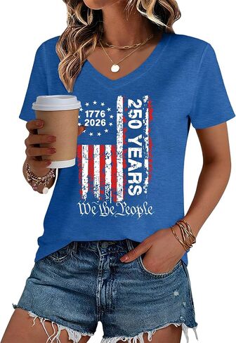 250 Anniversary USA Shirt Women American Flag Shirts V Neck 4th of July T Shirt 250 Years Patriotic Eagle Tees in Kuwait