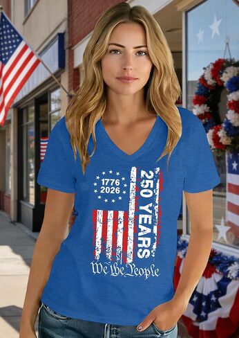 250 Anniversary USA Shirt Women American Flag Shirts V Neck 4th of July T Shirt 250 Years Patriotic Eagle Tees in Kuwait