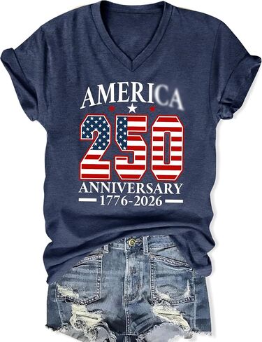 250 Anniversary USA Shirt Women American Flag Shirts V Neck 4th of July T Shirt 250 Years Patriotic Eagle Tees in Kuwait