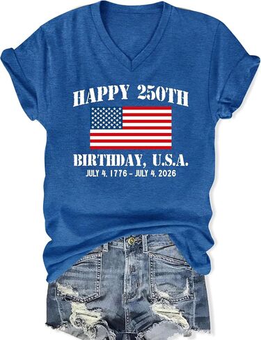250 Anniversary USA Shirt Women American Flag Shirts V Neck 4th of July T Shirt 250 Years Patriotic Eagle Tees in Kuwait