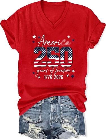 250 Anniversary USA Shirt Women American Flag Shirts V Neck 4th of July T Shirt 250 Years Patriotic Eagle Tees in Kuwait