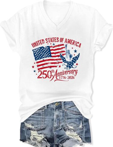 250 Anniversary USA Shirt Women American Flag Shirts V Neck 4th of July T Shirt 250 Years Patriotic Eagle Tees in Kuwait