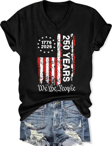 250 Anniversary USA Shirt Women American Flag Shirts V Neck 4th of July T Shirt 250 Years Patriotic Eagle Tees in Kuwait