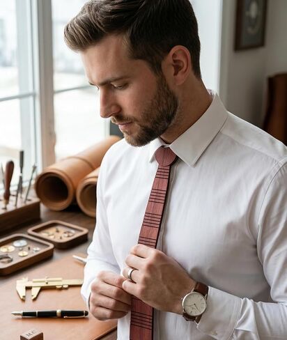 Splinter'd Moon Handcrafted Wood Necktie - Wool-Back Flexible Design - 2oz - 20 x 2.5 - Groomsmen Gift - Rustic Wedding in Saudi Arabia