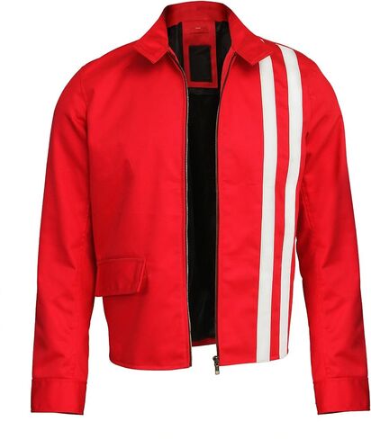 SpazeUp Mens Red Speed Jacket - White Stripe Vintage Motorcycle Biker Lightweight Cotton Blue Jacket Men in Saudi Arabia