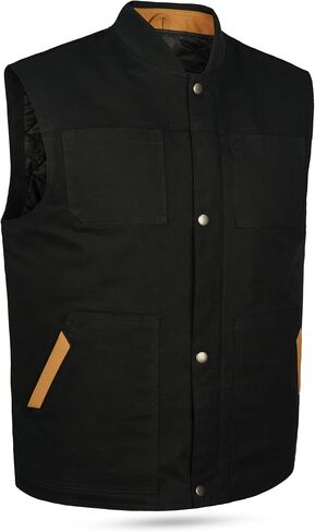 Leatherick Black Canvas Vest for Men – Cotton Denim Style Motorcycle Vest with Inside Carry Pockets and Modern Style in Kuwait