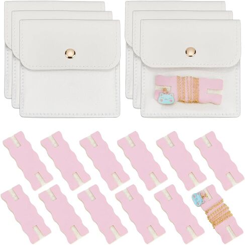OLYCRAFT 18 Pack Tangle-Free Necklace Display Cards with Storage Bags PU Leather Jewelry Holder Portable Jewelry Organizer Set for Home Travel Earrings Rings Necklaces Jewelry Storage in Kuwait