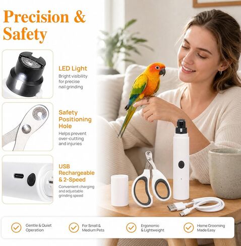 LED Pet Bird Nail Grinder, Electric Beak File Tool for Budgerigars, Parakeets, Conure, Lovebirds (White) in Kuwait