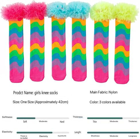 Girls Knee High Rainbow Socks with Lace Funky Colorful Stripe Socks for Kids Women Cute Funny Crazy Sock for Gifts in Saudi Arabia