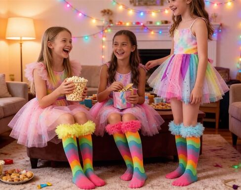 Girls Knee High Rainbow Socks with Lace Funky Colorful Stripe Socks for Kids Women Cute Funny Crazy Sock for Gifts in Saudi Arabia