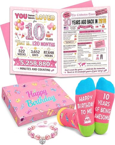 هدايا عيد ميلاد للفتيات من HAPPYPOP - مجموعة هدايا عيد ميلاد للفتيات 10 13 16 18 مع جوارب عيد ميلاد وسوار وبطاقة ومظروف in Kuwait