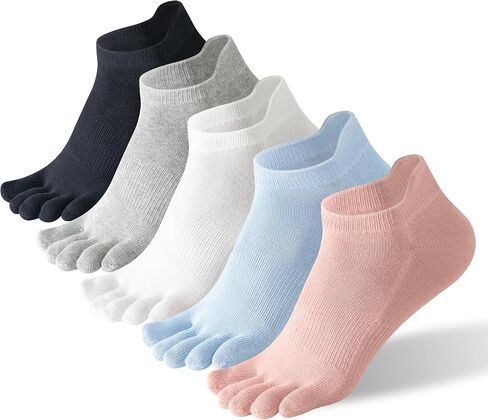Toe Socks Women, Ankle Five Fingers Socks Cotton Toe Separator Barefoot Sock for Running Yoga Hiking 5 Pairs Pink Blue White Black Size 5-10 in Saudi Arabia