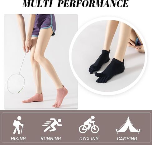 Toe Socks Women, Ankle Five Fingers Socks Cotton Toe Separator Barefoot Sock for Running Yoga Hiking 5 Pairs Pink Blue White Black Size 5-10 in Saudi Arabia