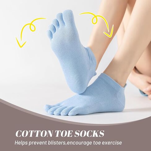 Toe Socks Women, Ankle Five Fingers Socks Cotton Toe Separator Barefoot Sock for Running Yoga Hiking 5 Pairs Pink Blue White Black Size 5-10 in Saudi Arabia