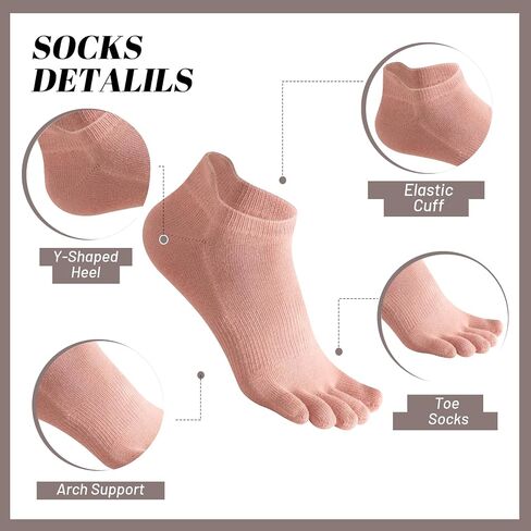 Toe Socks Women, Ankle Five Fingers Socks Cotton Toe Separator Barefoot Sock for Running Yoga Hiking 5 Pairs Pink Blue White Black Size 5-10 in Saudi Arabia