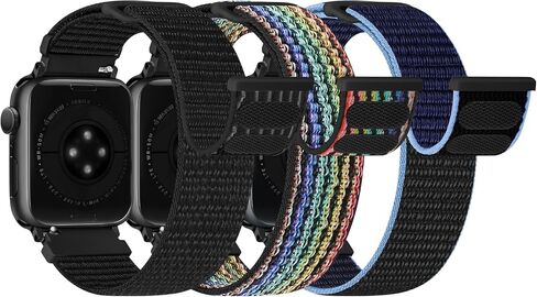 Nylon Sport Bands Compatible with Apple Watch Band 49mm 45mm 44mm 42mm 41mm 40mm 38mm Women Men, Adjustable Sport Solo Loop Bands for iWatch Series 9 8 7 6 5 4 3 SE2 SE Ultra 2 1, 3 Pack in Kuwait