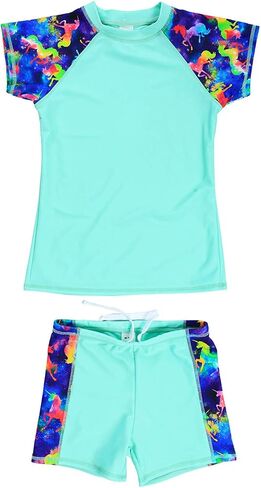 DUSISHIDAN Unisex Kids Two Piece Swimsuits Unicorn Print Short Sleeve 2-Piece Rash Guard Set with UV Protection in Saudi Arabia
