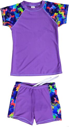 DUSISHIDAN Unisex Kids Two Piece Swimsuits Unicorn Print Short Sleeve 2-Piece Rash Guard Set with UV Protection in Saudi Arabia