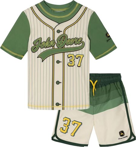 John Deere Rash Guard and Swim Trunks UPF 50+ Outfit Set Toddler to Little Kid Sizes (2T - 7-8) in Kuwait
